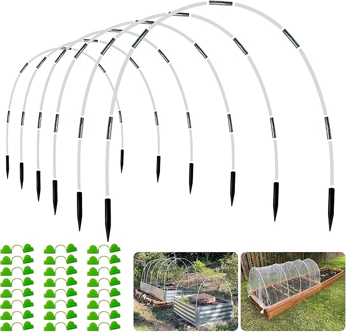 8FT Garden Hoops Grow Tunnel Kit - Rust-Free Fiberglass Frame for Raised Beds, 36pcs - DIY Plant Support for Garden Netting, Row Covers, and Greenhouse Protection OOTONAT