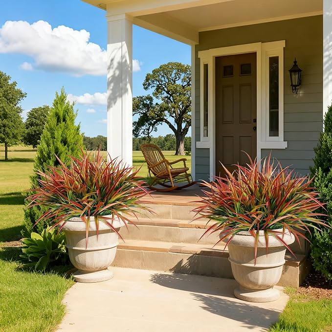 Ivydale 12Pcs Fake Plants Outdoor Artificial Plastic Grass Spring Decoration UV Resistant Faux Greenery Stems Bushes Outside Fake Plants for Planters Patio Porch Window Box Pathway Garden Home Decor Ivydale