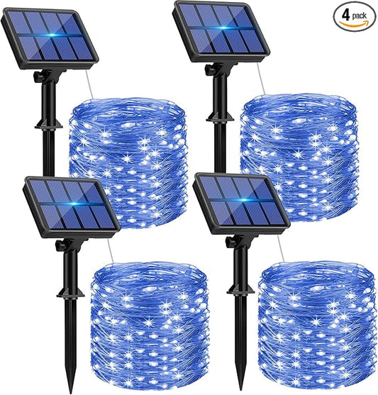 4 Pack Solar String Lights for Outside - 320LED 132FT Solar Fairy Lights Outdoor Waterproof 8 Modes, Copper Wire Solar Powered Twinkle Lights for Tree Garden Christmas Wedding Party Decor, Blue btfarmdecorativelighting