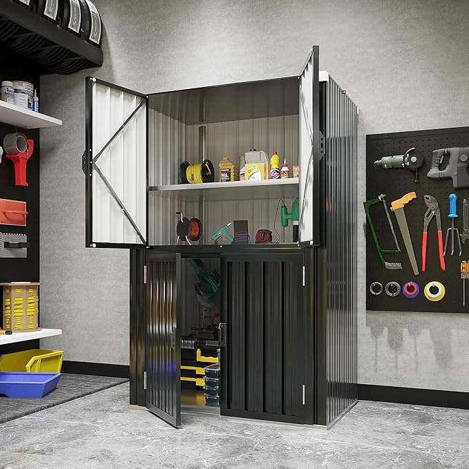 AECOJOY Large Outdoor Storage Cabinet Waterproof with Shelves, Lockable Vertical Outdoor Cabinet, Large Storage Shed Tall Weatherproof Cabinets Garden Sheds & Outdoor Storage Clearance in Dark Grey AECOJOY