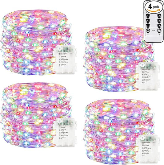 4Pack 80Ft 240LED Fairy Lights Battery Operated with Remote, Waterproof String Lights with Timer for Indoor & Outdoor, Twinkle Lights Battery Powered for Bedroom Christmas Decorations (Multicolor) BHCLIGHT