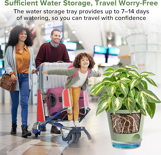 GARDIFE 2026 Upgraded Self Watering Plant Pots with Drainage Hole, 7/6.5/6/5.5/5/4 Inch Flower Planting Containers for House Plants, African Violet, Flowers, Cactus (Green, 7+6.5+6+5.5+5+4 inch) GARDIFE