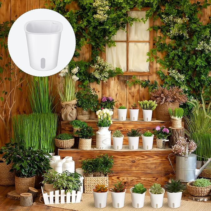 20 Pcs 3 Inch Self Watering Pots Self Watering Planters for Indoor Planters Plastic Garden Flower Pots with Level Indicator Vents for Herbs Ziliny