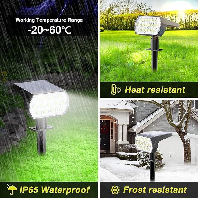 Solar Spot Lights Outdoor Waterproof IP65, [6 Pack/52 LED] 2-in-1 Solar Landscaping Spotlights, 3 Lighting Modes Solar Powered Garden Flood Light for Patio Pathway Driveway Yard Pool (Cool White) FratinkSolarLights