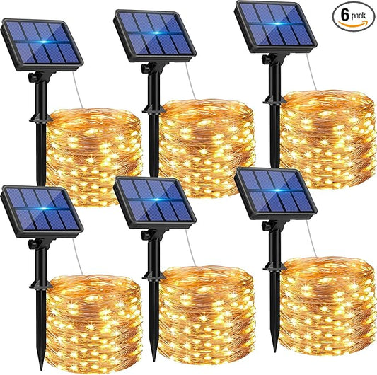 btfarm Solar String Lights for Outside, 6 Pack 198FT 480LED Solar Fairy Lights Waterproof with 8 Modes, Twinkle Solar Powered Outdoor Lights for Tree Garden Yard Christmas Wedding Party, Warm White btfarmdecorativelighting