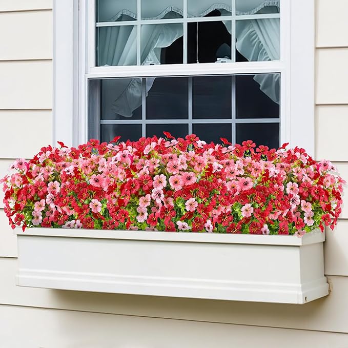 AGIRL 16 Bundles Artificial Flowers for Outdoor,No Fade Fake Plastic Flowers Faux Plants for Hanging Planters Decoration Indoor Outside Garden Porch Window Box Home Wedding AGIRL