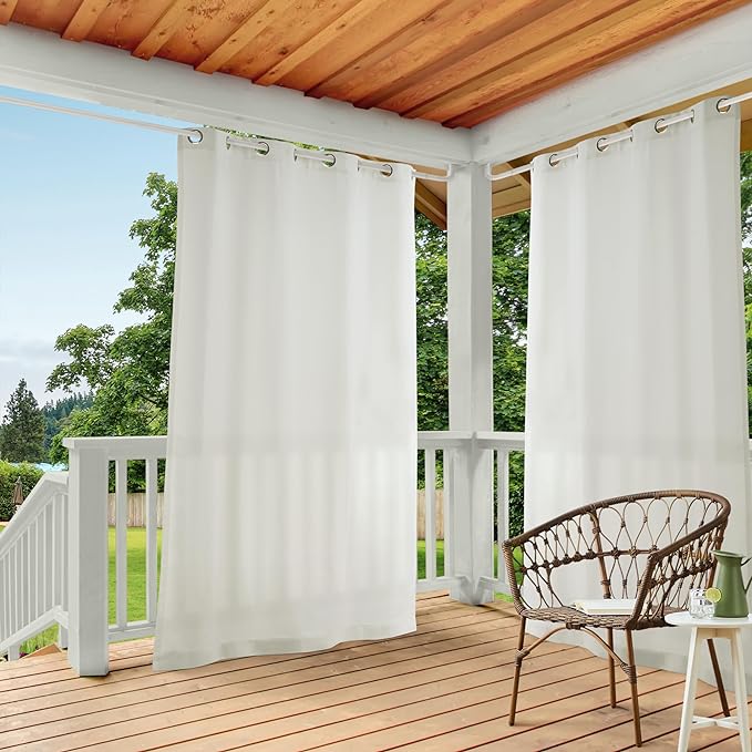 TOWN & COUNTRY BASICS Cabana Solid Heavyweight Indoor Outdoor Curtains, Light Filtering Opacity with Grommet Top, Water Repellent, 2-Pack Set, 54"x108", Vanilla TOWN+%26+COUNTRY+BASICS