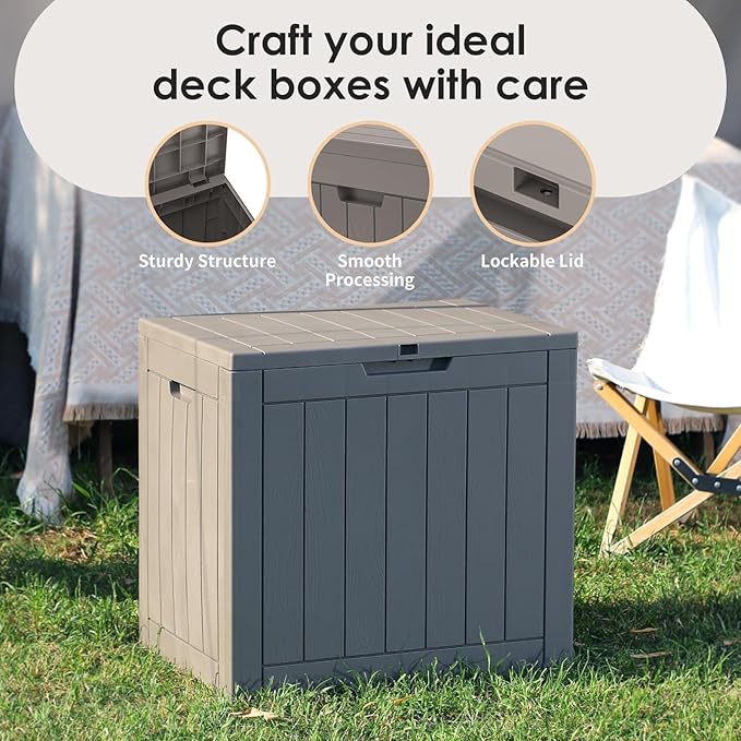 DRATO Deck Boxes, 30 Gallon Outdoor Storage Box for Patio Cushion, Garden Tools, Waterproof and UV Resistant, Lockable (Grey,30 Gallon) DRATOprovidesawarmandcozy