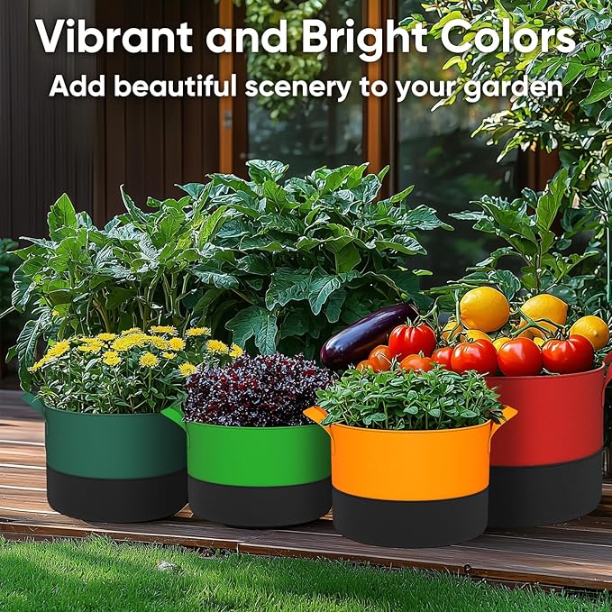 10 Gallon Grow Bags: 6 Pack 350G Heavy Duty Thickened Colorful Potato Grow Bags with Handles - Felt Nonwoven Garden Fabric Bags Gardening Pots for Vegetable Fruit Flowers Herbs Tomato Growing RVZHI