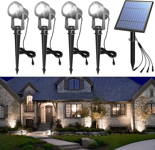APONUO Solar Spot Lights Outdoor 4-in-1 Solar Landscape Lighting Dusk to Dawn Solar Uplights IP65 Waterproof 9.8ft Cable Outdoor Spot Lights for Yard Pathway Garden Tree Decoration (Cool White) APONUO