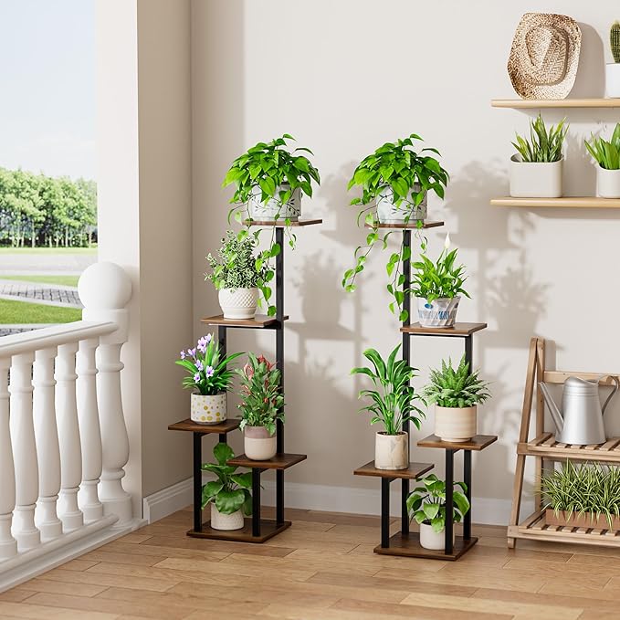 LATIBELL Plant Stand Indoor with Grow Light - 2 Pack Metal Plant Shelf for Indoor Plants Multiple, 5 Tiered Corner Plant Stand Shelves, Plant Rack Display Flower Holder for Living Room Patio Balcony LATIBELL
