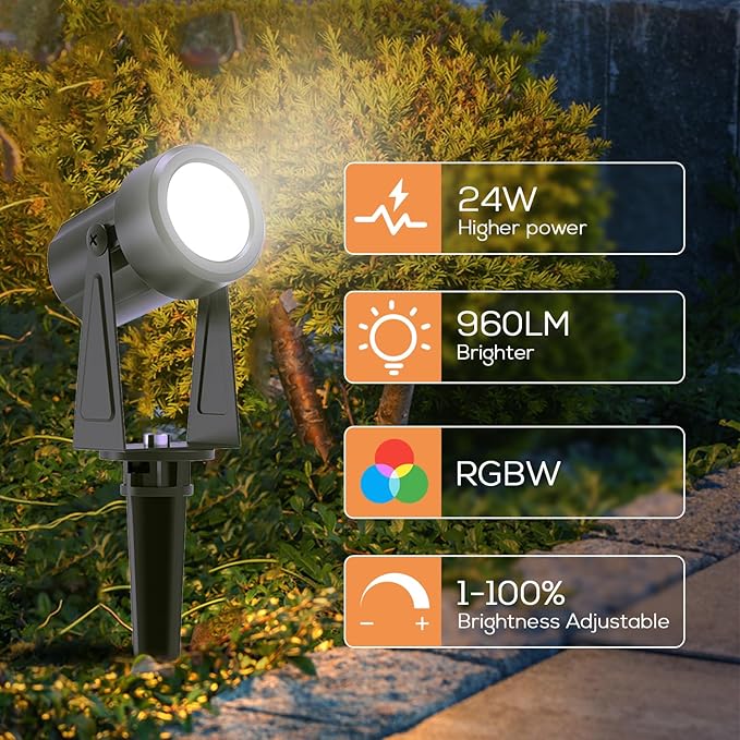 SUNTHIN Outdoor Landscape Lighting with Remote, RGBW Color Changing Spot Uplights, 8 Pack SUNTHIN