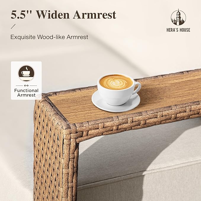 HERA'S HOUSE 8 Pieces Patio Furniture Set, 6 Sectional Outdoor Rattan Wicker Sofas with 2 Ottomans, All Weather Patio Conversation Set with 5.3" Widened Armrest, 10" Premium Ultra Thick Comfy Cushion HERASHOUSE