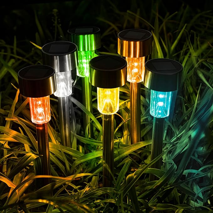 GIGALUMI Solar Lights Outdoor Waterproof, 12 Pack, Stainless Steel LED Solar Garden Lights for Patio, Lawn, Yard and Landscape, Garden Decor Patio Decor,Multicolor GIGALUMI