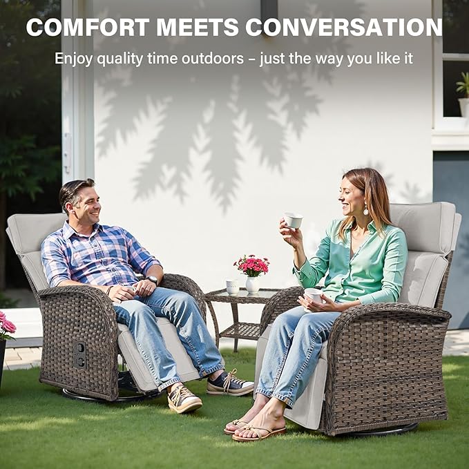 Belord Dual-Adjust Outdoor Swivel Recliner Chair – Reclining Patio Chair with Adjustable Backrest and Footrest, All-Weather Wicker Chaise Lounge Chair Outdoor for Pool Deck Brown (Upgraded 2.0) Belord