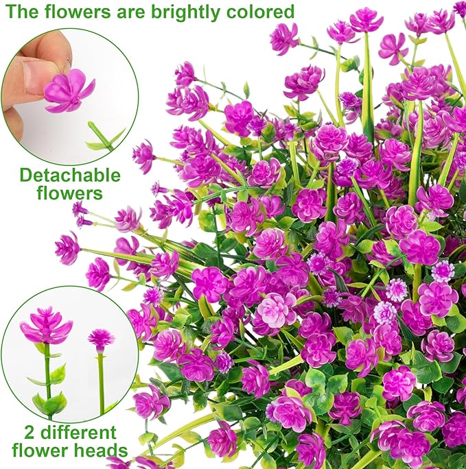 20 Bundles Artificial Flowers for Outdoors Fake Plastic Flowers UV Resistant Realistic Faux Plants Shrubs for Spring Summer Garden Porch Yard Patio Planter Window Box Home Decor, Fuchsia Besteek