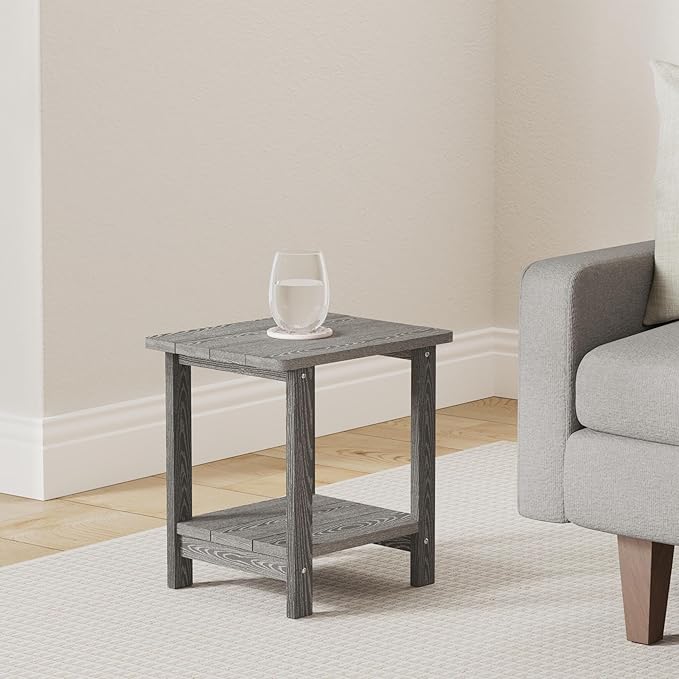 LUE BONA Adirondack Outdoor Side Table, 2-Tier Dark Grey HDPS Patio End Table Weather Resistant, Morden Side Table for Patio, Pool, Porch LUEBONA