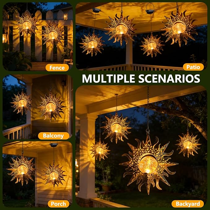 Solar Lights Outdoor Garden Decor Hanging Lanterns Decoration Metal Sunflower Gifts Waterproof for Yard Clearance Front Porch Lawn Driveway Patio Backyard Pathway Gardening Gift Amugmilk