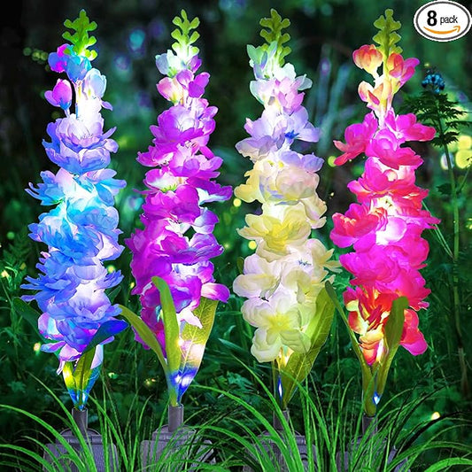 Solar Garden Lights, Solar Delphinium Flowers Lights 8 Pack 160 LEDs, Waterproof Outdoor Light Two Lighting Modes for Wedding Party Garden Yard Patio Lawn Decor and Gift for Mother MRHEPHAESTUS