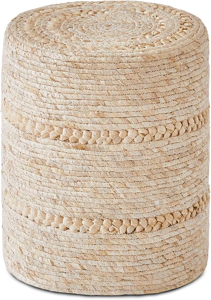 Wimarsbon Natural Seagrass Foot Stool, Hand Weaving Round Ottoman, for Living Room, Outdoor Seat (Beige Corn) Wimarsbon