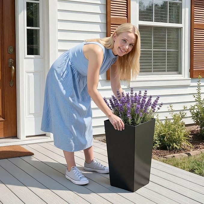 VEVOR Set of 2 Tall Planters for Outdoor Plants 22 inch, Black Tall Planter for Indoor Plants, Modern Planters for Front Porch Patio Balcony, Plant Container Flower Pots with Built-in Drainage VEVOR