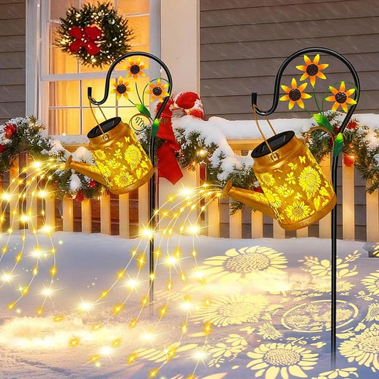Sunflower Solar Watering Can Lights, Outdoor Waterproof Garden Lanterns with Shepherd Hook, Solar Garden Decor for Yard Outdoor Landscape Pathway, Gift for Women Mom Grandma, 2 Pack OSTRITEC