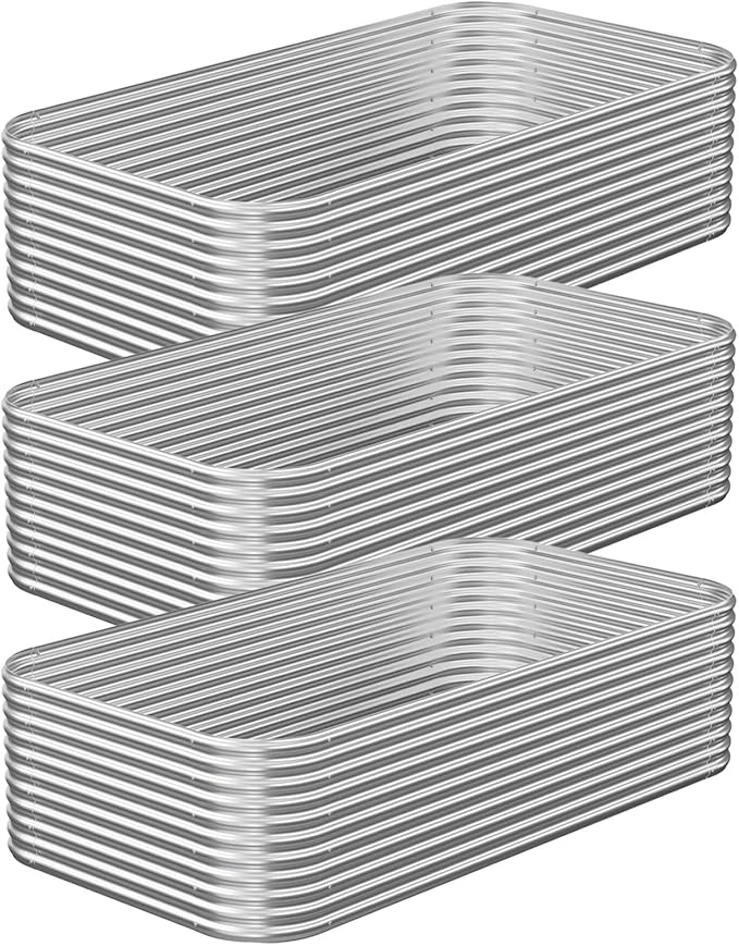 3 Pack Tall 4x2FT Raised Beds for Gardening, Corrugated Galvanized Steel Raised Garden Bed, Outdoor Metal Above Ground Garden Bed for Vegetables and Flowers OZMSHF
