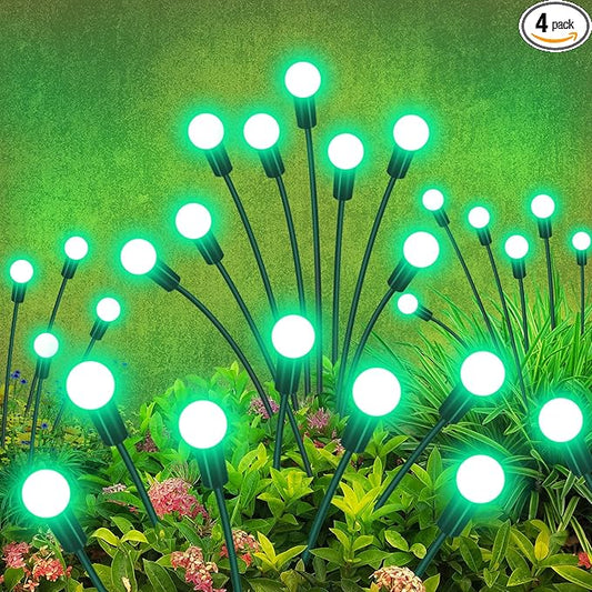 Solar Garden Lights Outdoor Waterproof, 4 Pack 32 LED Swaying Light Firefly Light Outdoor Decor Lights for Garden Gifts for Pathway Party Christmas Decoration, Green YShengMian