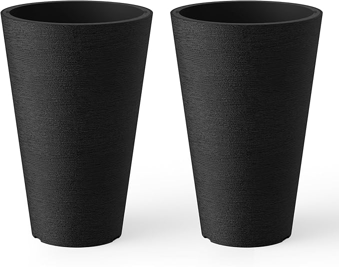 Kante Tall Round Planter Set of 2, 13 Inch Tall Decorative Planter Pots for Outdoor Indoor Garden Patio Front Porch (Brunish Black) Kante