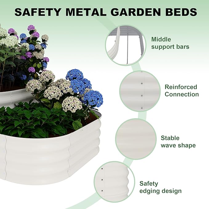 GarveeLife Galvanized Tiered Raised Garden Bed Kit with Open Base – 43x63x31.5 Oval Ground-Connected Planter for Vegetables, Herbs & Flowers (Modular 3 in-1Design),Beige GarveeLife