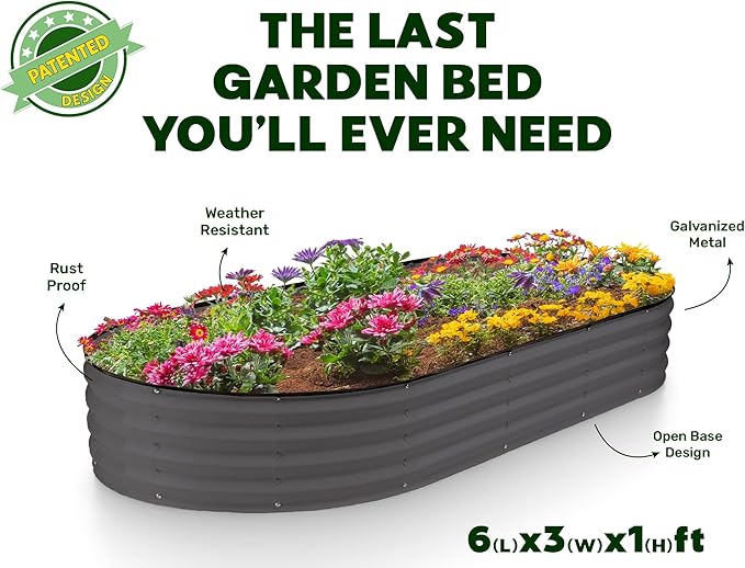 Plant & Plot Galvanized Raised Garden Beds Outdoor // 6×3×1 ft Planter Raised Beds for Gardening, Vegetables, Flowers // Large Metal Garden Box // Patented Tool-Free Design (Dark Gray) PlantPlot