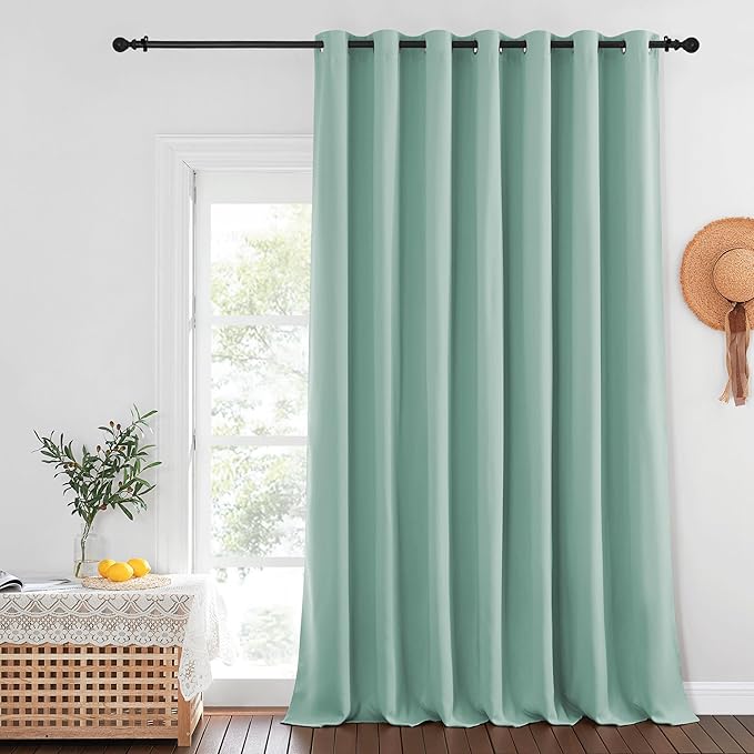 NICETOWN Blackout Curtains for Sliding Glass Door Room Divider Noise Reduce Curtain Panel Portable Window Screen Sliding Partition, W100 x L102 inches, 1 Panel, Aqua Blue NICETOWN