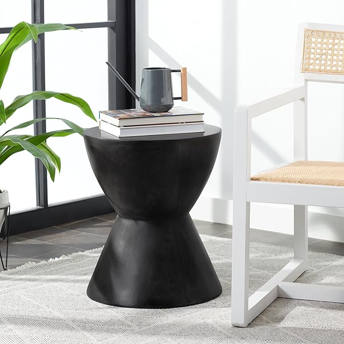 Safavieh Outdoor Athena Black Modern Concrete Round Accent Table SAFAVIEH
