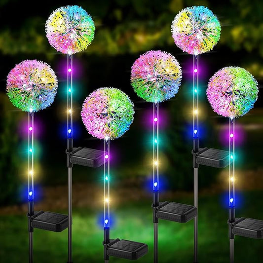 Solar Dandelion Lights Outdoor Decorative: 6 Pack Garden Lights Solar Powered - Waterproof Colorful Flower Light Decor for Yard Patio Porch Pathway Outside Lighting, Unique Gifts for Women BONLION