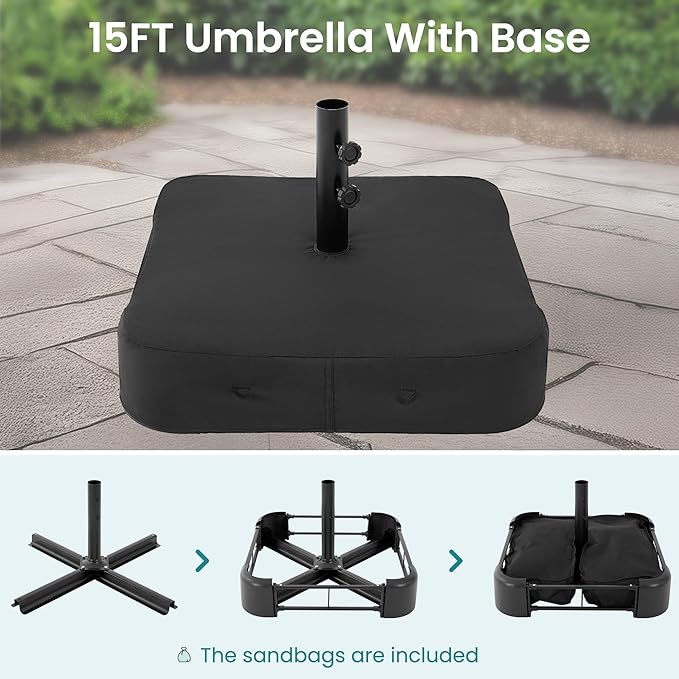 DUMOS 15FT Large Patio Umbrella with Base Included, Rectangle Table Umbrella Outdoor Patio, Outside Umbrellas for Deck, Market, Backyard, khaki DumosLifestyle