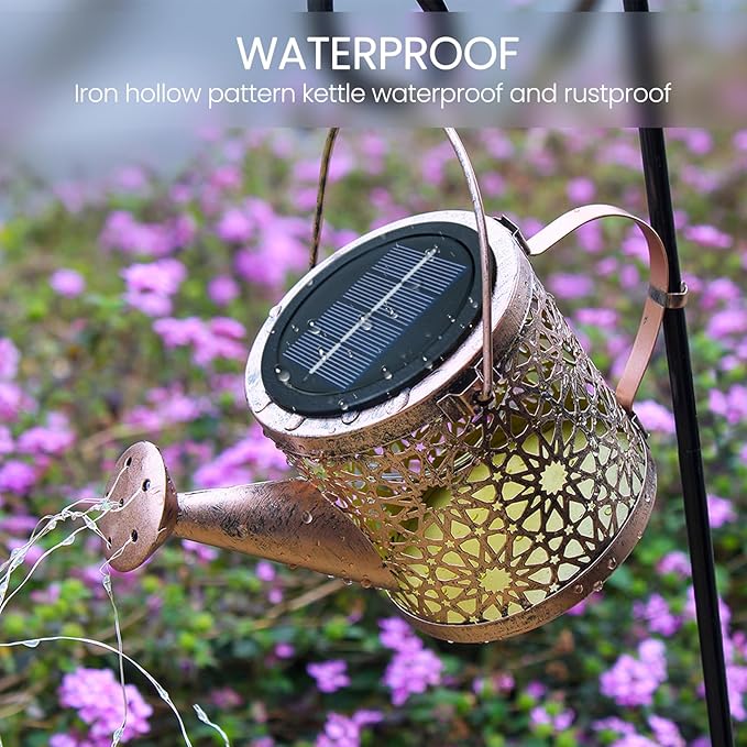 Solar Lights Outdoor Decorative, Metal Watering Can Lights Waterproof, Small Hanging Garden Decor Yard Outside Patio Lawn, Gifts for Mom Grandma Women Birthday(Warm White) Misawce