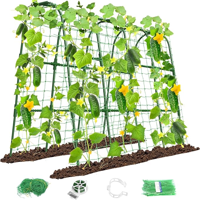 Cucumber Trellis for Raised Bed, U-Shape Garden Trellis for Climbing Plants Outdoor, Metal Arch Trellis for Vegetables, Plant Support for Tomato, Pea, Zucchini(63" L×30" W×47.2" H-Large) MYMULIKEHOME