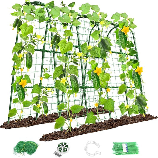 Cucumber Trellis for Raised Bed, U-Shape Garden Trellis for Climbing Plants Outdoor, Metal Arch Trellis for Vegetables, Plant Support for Tomato, Pea, Zucchini(63" L×30" W×47.2" H-Large) MYMULIKEHOME