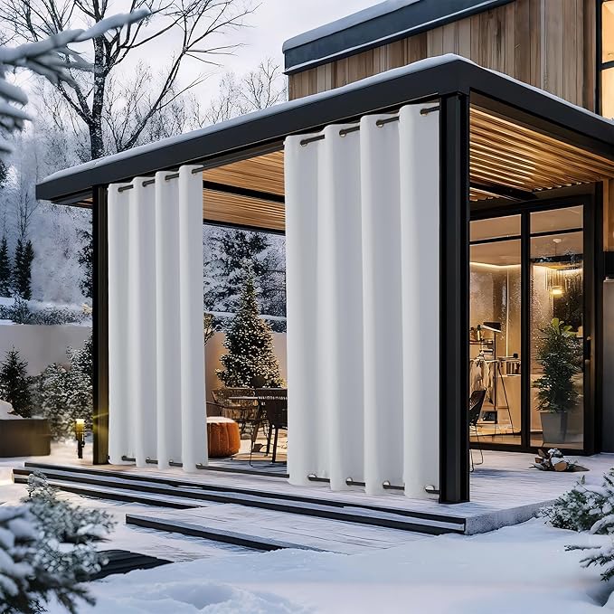 NICETOWN 2 Panels Outdoor Curtains with Rustproof Grommet on top and Bottom for Patio Waterproof, Windproof Privacy Outdoor Living Dividers for Valley/Cabana, W52 x L84, Greyish White NICETOWN