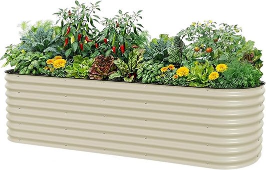 Vego garden 26" Extra Tall Raised Garden Bed Kits, 10 in 1 Modular Raised Planter Box for Vegetables Flowers Fruits Oval Metal Raised Garden Pearl White VegoGarden