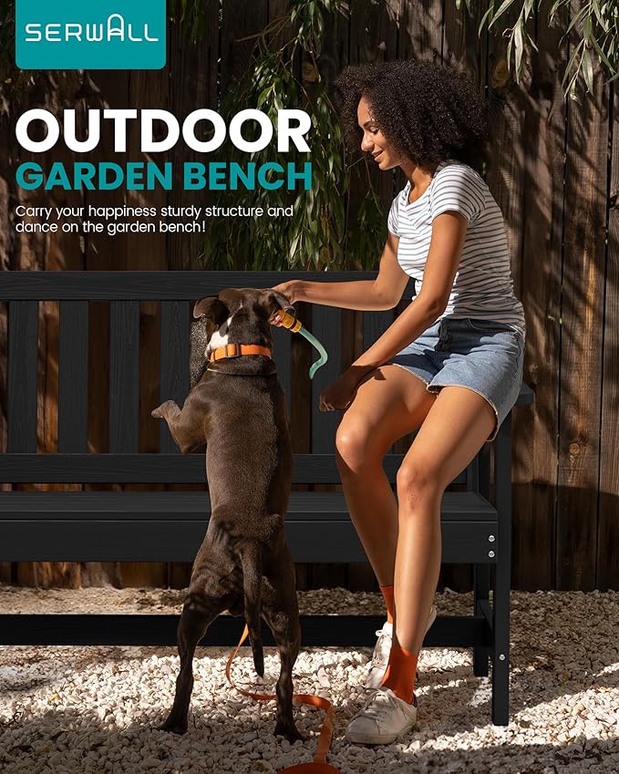 SERWALL Outdoor Bench, HDPE Outdoor Benches Weatherproof, 2-Person Garden Bench with 660 lbs Weight Capacity, Patio Benches for Outdoors, Garden, Porch, Backyard and Park, Black, 4 Pack SERWALL