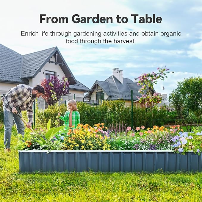 KING BIRD Raised Garden Bed 101" x 36" x 12" 4 Installation Methods for DIY Galvanized Steel Metal Planter Kit Box with 2 Pairs of Gloves (Dark Grey) KINGBIRD