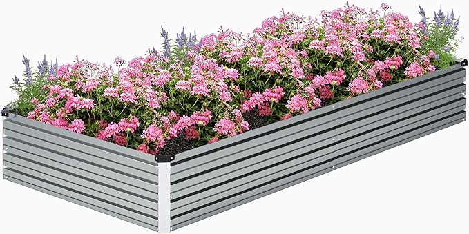 2PCS 8x4x1FT Galvanized Raised Garden Bed Kit,Vegetable Boxes-Rectangle Metal Flower Box,Large Planter Raised Beds Outdoor Garden for Planting,Fruit,Herb-Silver DIIYIV