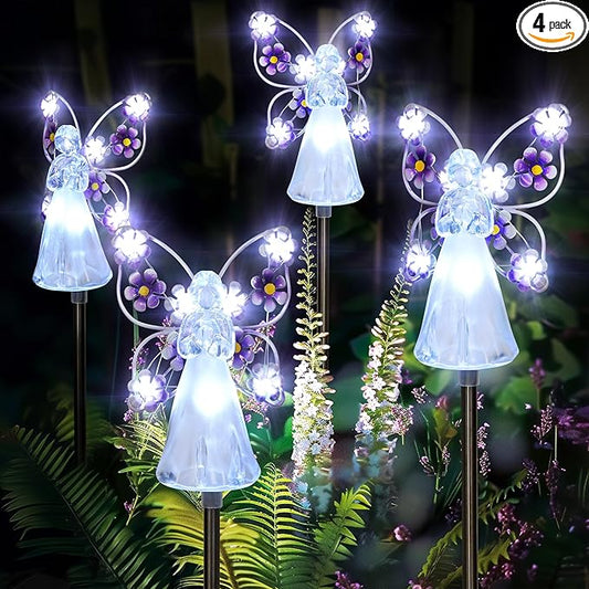 GIGALUMI Solar Angel Garden Stake Lights - 4 Pack Angel Solar Lights Outdoor Garden, Eternal Light Angel with 7 LEDs for Cemetery Grave Decorations, Memorial Gift, Christmas Yard Art, Sympathy Gift GIGALUMI