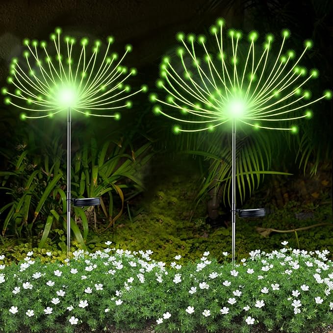 YOTOZU 2 PCS Solar Firework Light, Outdoor Solar Garden Decorative Lights 120 LED Powered 40 Copper Wires String DIY Landscape Light for Walkway Pathway Backyard Decor Parties Perfect Gifts(Green) YOTOZU