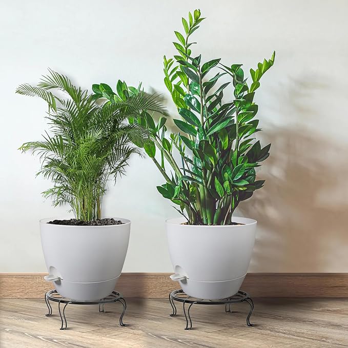 12inch 2Pack Large Self Watering Planters, Plastic Plant Pots with 60oZ Removable Deep Reservoir and Multi Mesh Drainage Holes for Indoor Outdoor Garden Plants and Flowers, White UOUZ