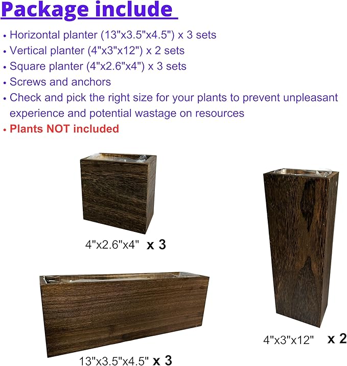 LaLaGreen Wood Planter Box for Plants (8 Pack) Wooden Wall Hanging Planters for Indoor Plant Holder Vase for Dried Flowers, Modern Country Rustic Wall Decor Living Room Bedroom Office Home Garden L%C3%A1L%C3%A1Green