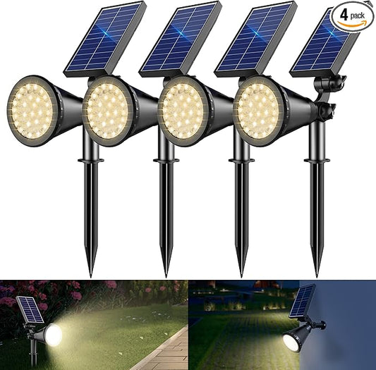 Solar Spotlight Outdoor Waterproof, 36 LED Outdoor Solar Lights with 2200mAh, 2-in-1 Wall or Ground Solar Flood Lights for Yard, Garden, Pathway, Auto On/Off Landscape Lighting- 4 Pack (Warm White) Rootora