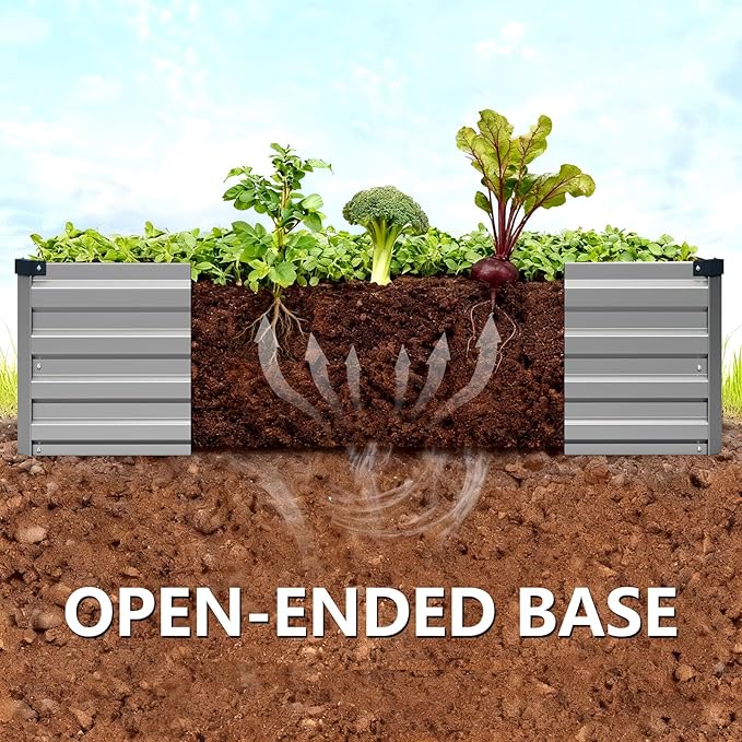 Vengarus 2 Pack 12x4x1FT Galvanized Raised Garden Bed Kit, Outdoor Metal Planter Box for Vegetables, Rectangular Steel Container, Easy Assembly (Sliver) Vengarus