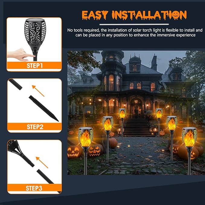Upgraded 8 Pack Super Larger Size Solar Torch Lights with Flickering Flame, Extra Bright Solar Lights Outdoor Waterproof, Solar Flame Lights Outdoor Solar Tiki Torches for Garden Pathway Auto On Off SANJICHA